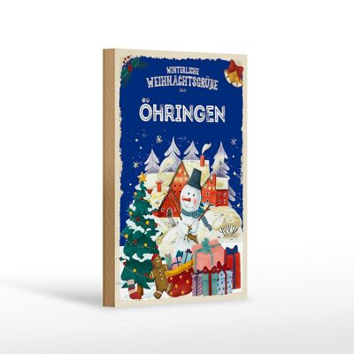 Cartel de madera Saludos navideños ÖHRINGEN decoración de regalo 12x18 cm