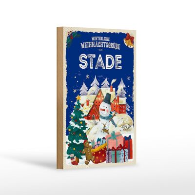 Panneau en bois Vœux de Noël du STADE décoration cadeau 12x18 cm