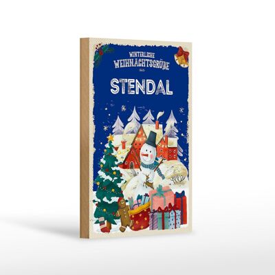 Holzschild Weihnachtsgrüße aus STENDAL Geschenk Dekoration 12x18 cm