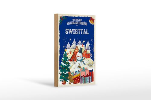 Holzschild Weihnachtsgrüße SWISTTAL Geschenk Dekoration 12x18 cm