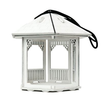 Gazebo shaped bird feeder, White bird house with roof