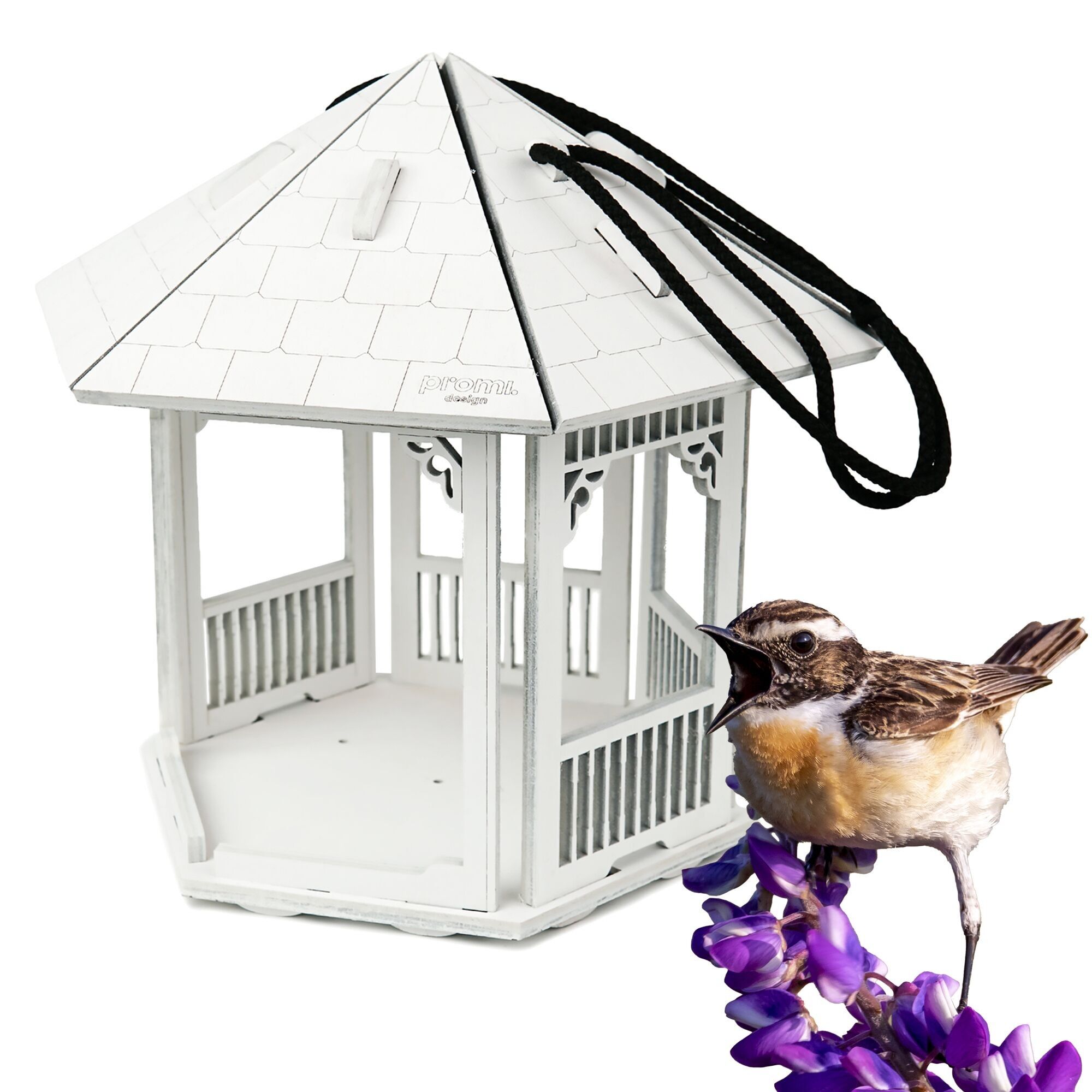 Gazebo shaped bird feeder, White bird house with roof