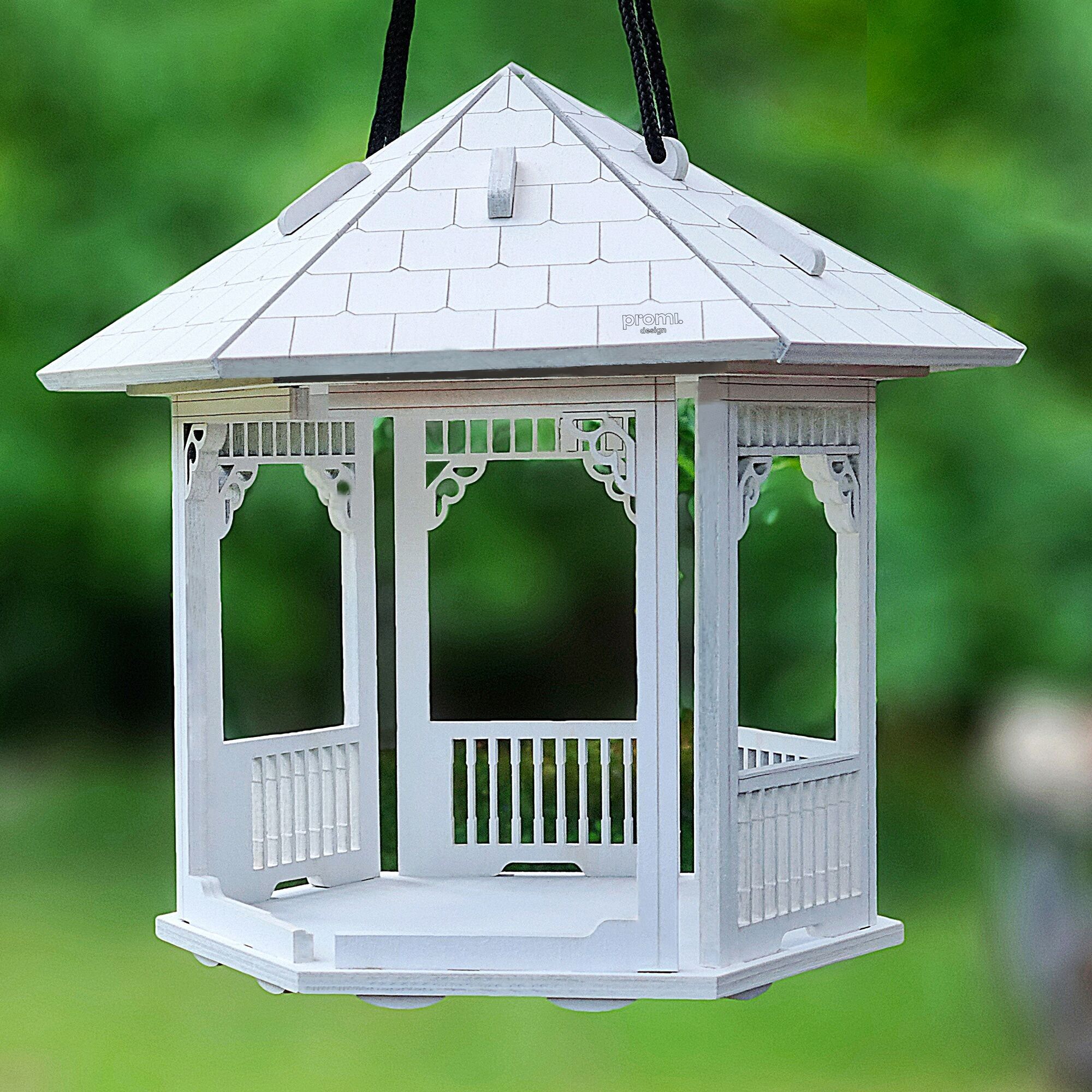 Gazebo shaped bird feeder, White bird house with roof