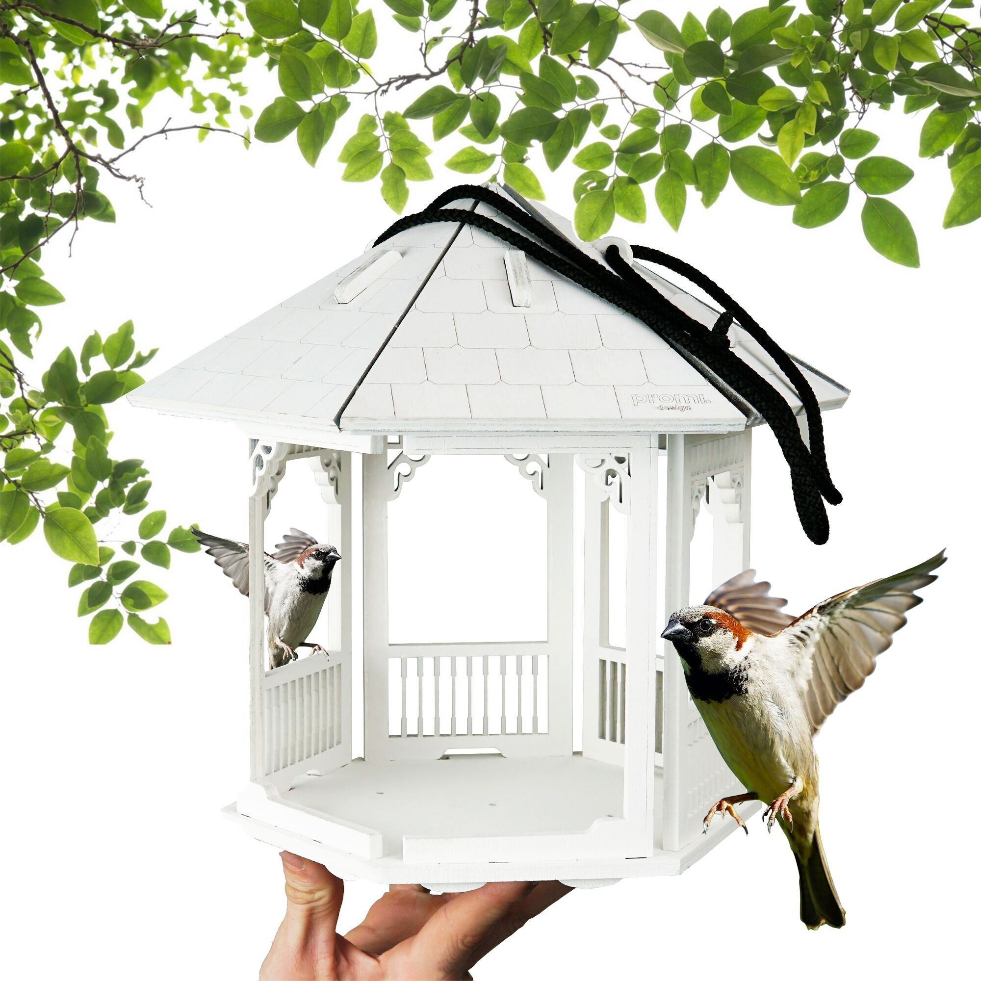 Gazebo shaped bird feeder, White bird house with roof