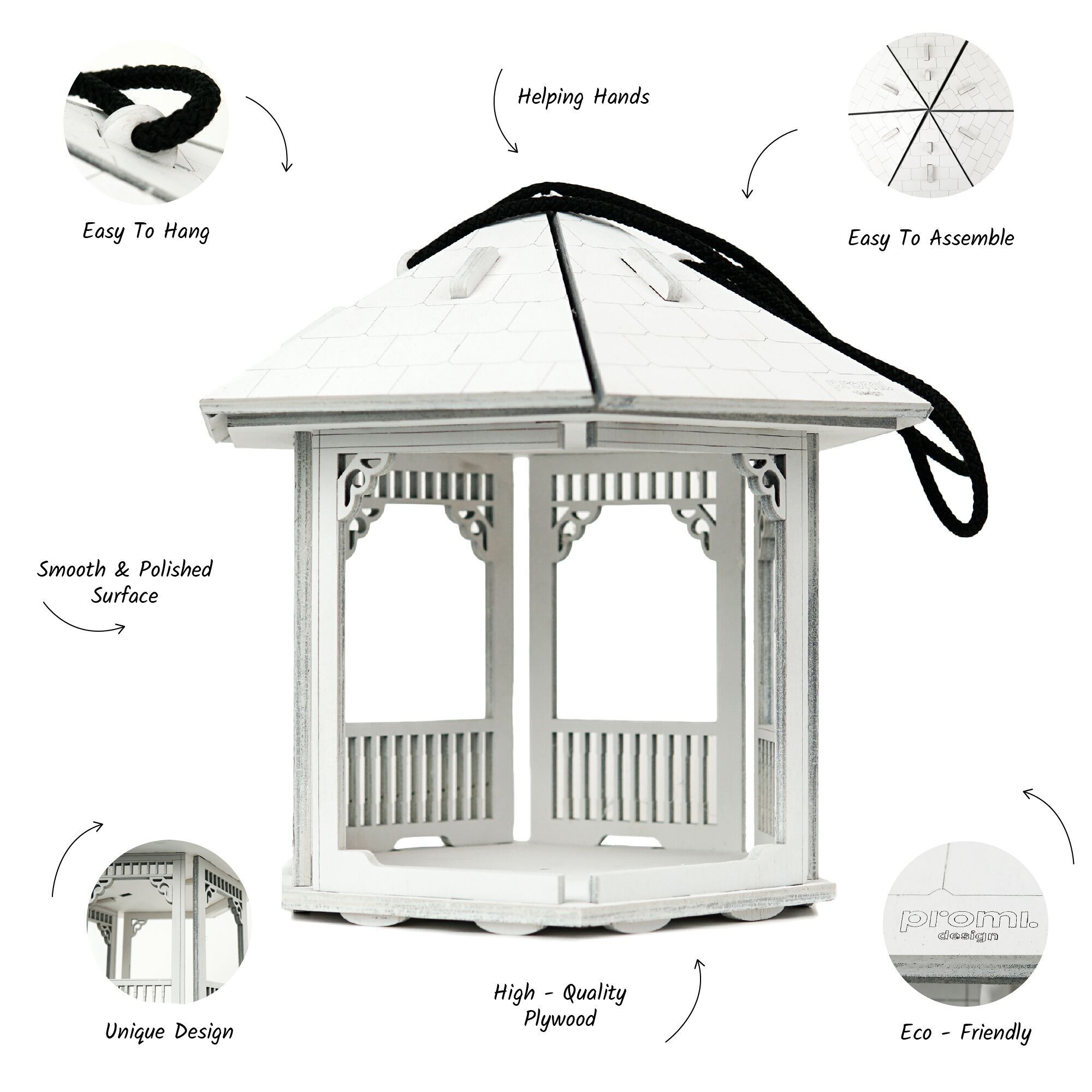 Gazebo shaped bird feeder, White bird house with roof