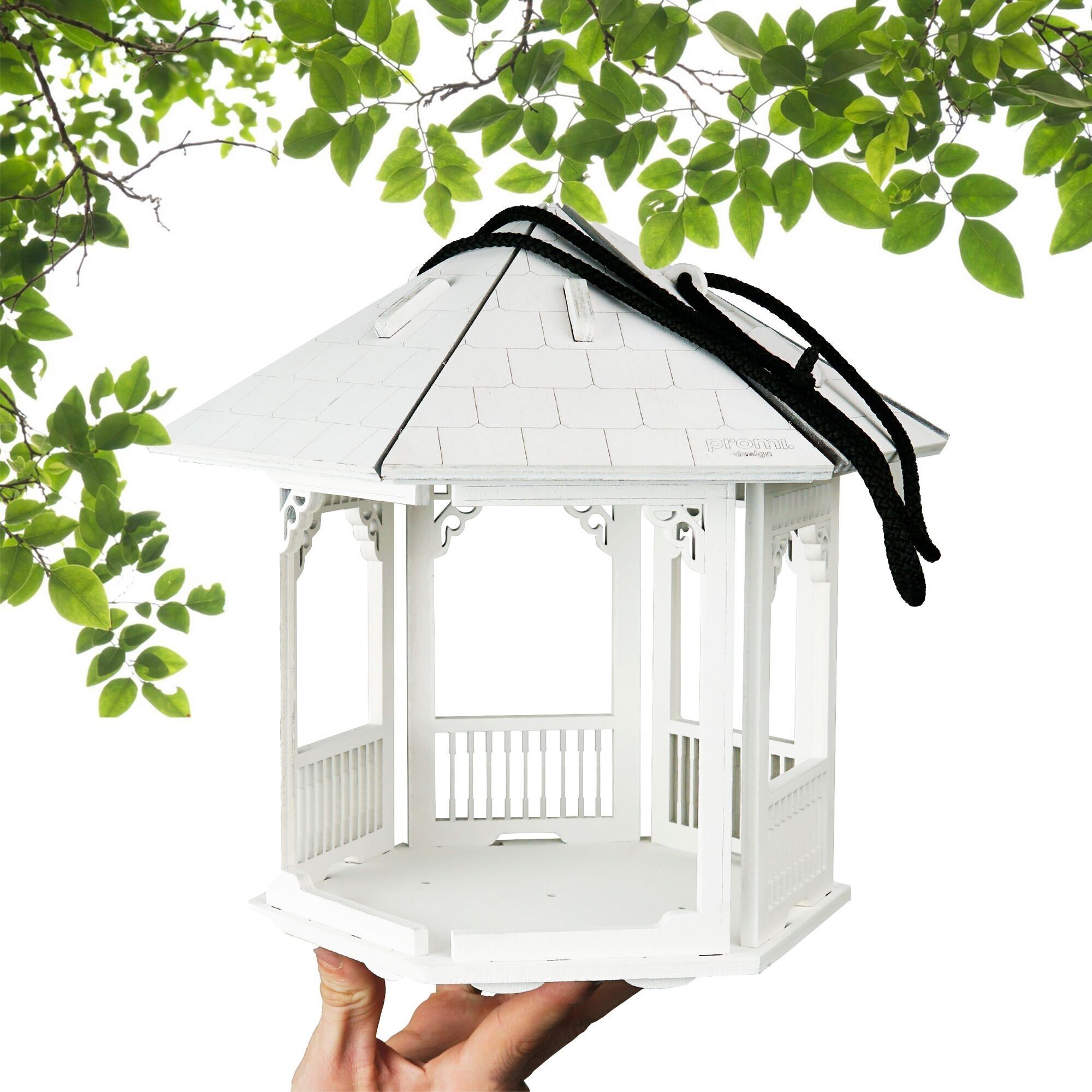 Gazebo shaped bird feeder, White bird house with roof