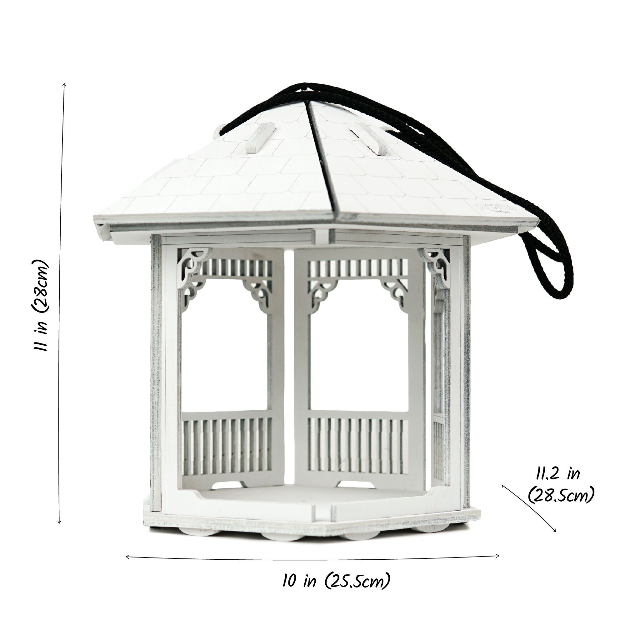 Gazebo shaped bird feeder, White bird house with roof