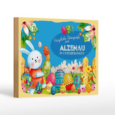 Wooden sign Easter Easter greetings 18x12 cm ALZENAU IM UNTERFRANKEN Decoration