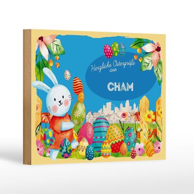 Wooden sign Easter Easter greetings 18x12 cm CHAM gift party decoration