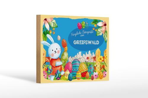 Holzschild Ostern Ostergrüße 18x12 cm GREIFSWALD Geschenk Dekoration