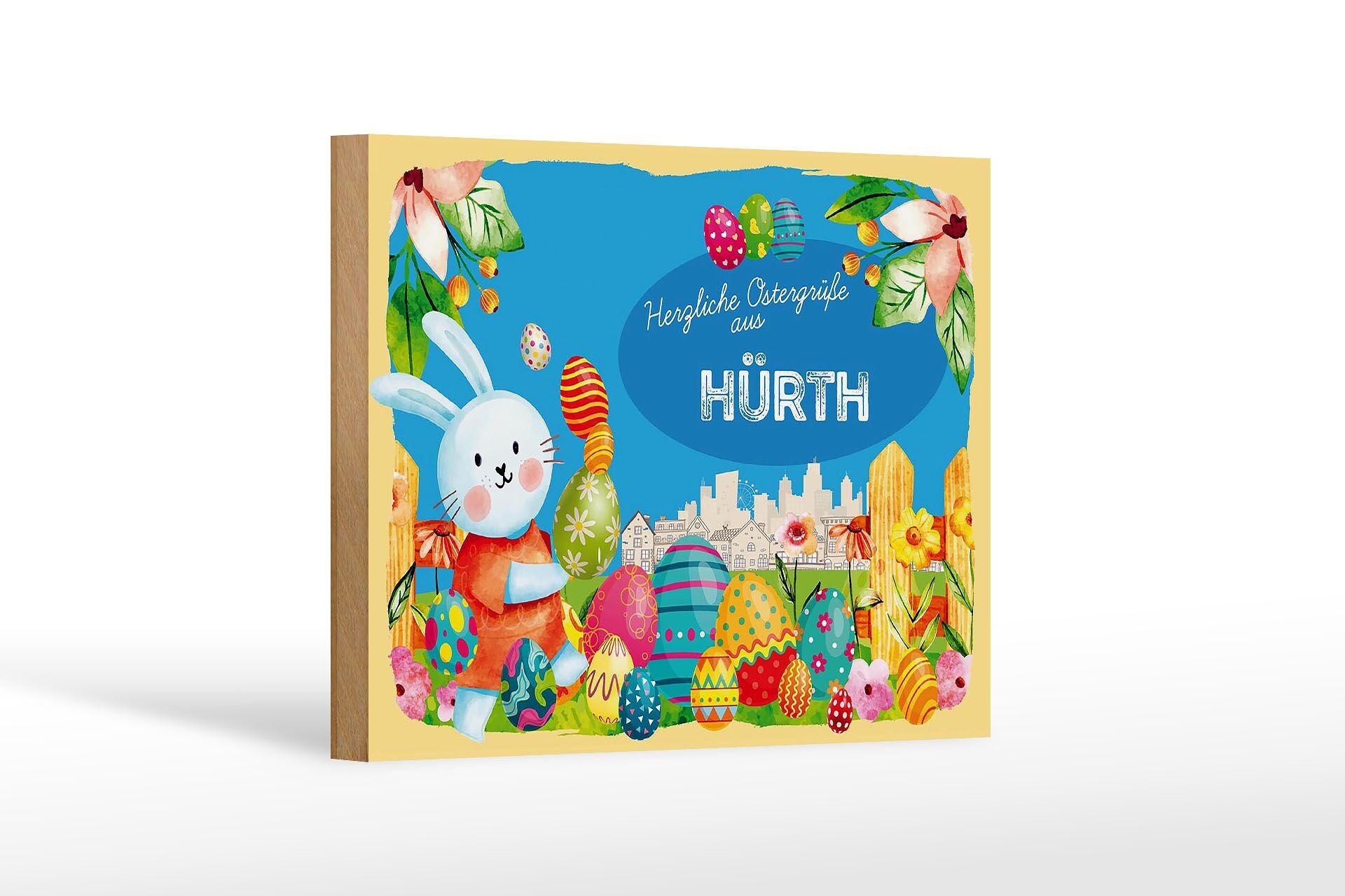 Holzschild Ostern Ostergrüße 18x12 cm HÜRTH Geschenk Dekoration