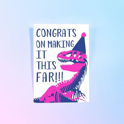 Postal Felicitaciones Tarjeta de cumpleaños con cita de dinosaurio T-rex