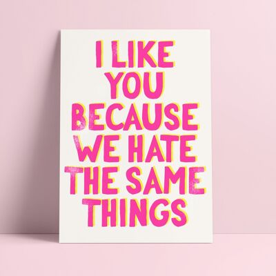 Postcard I like you because we hate the same things