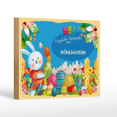 Cartel de madera Pascua Saludos de Pascua 18x12 cm MÜHLHAUSEN decoración de regalo