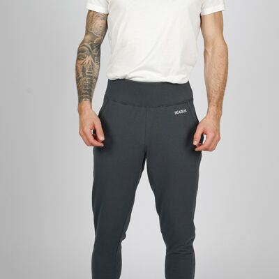 Tenue de yoga en coton bio & modal | Pantalon de yoga (gris foncé) & T-shirt (blanc, basique)