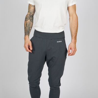 Completo da yoga in cotone biologico e modal | Pantaloni da yoga (grigio scuro) e maglietta (bianca, stampa in grassetto)