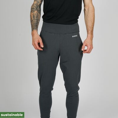 Tenue de yoga en coton bio & modal | Pantalon de yoga (gris foncé) & T-shirt (noir, basique)