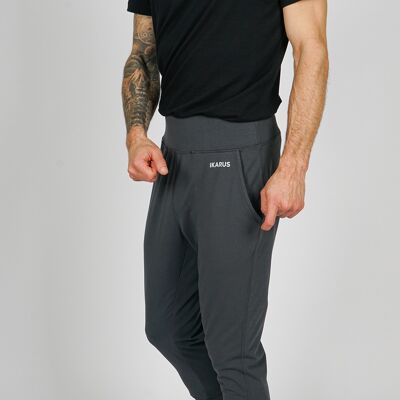 Completo da yoga in cotone biologico e modal | Pantaloni da yoga (grigio scuro) e T-shirt (nero, stampa in grassetto)