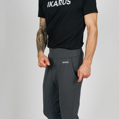 Tenue de yoga en coton bio & modal | Pantalon de yoga (gris foncé) & T-shirt (noir, imprimé gras)