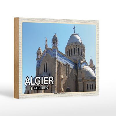 Cartel de madera viaje 18x12 cm Argel Argelia Basílica Notre-Dame