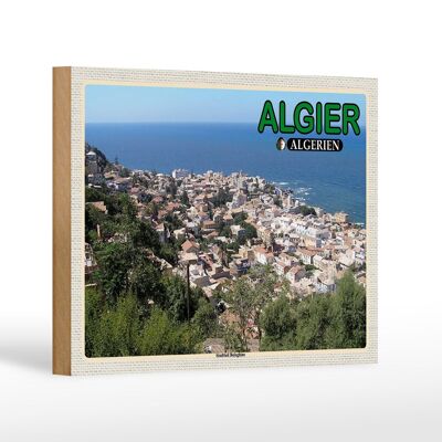 Wooden sign travel 18x12 cm Algiers Algeria district Bologhine