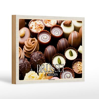 Cartel de madera viaje 18x12 cm Bruselas Bélgica Chocolates belgas