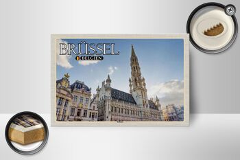 Panneau en bois voyage 18x12 cm Bruxelles Belgique mairie nuages 2