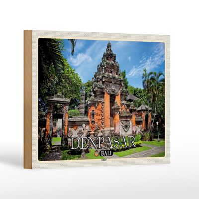 Panneau en bois voyage 18x12 cm décoration cadeau temple Bali DENPASAR