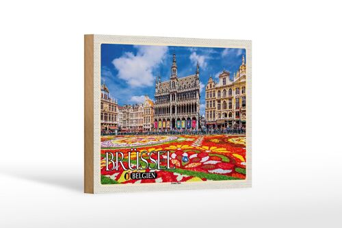 Holzschild Reise 18x12 cm Brüssel Belgien Grand Place Dekoration