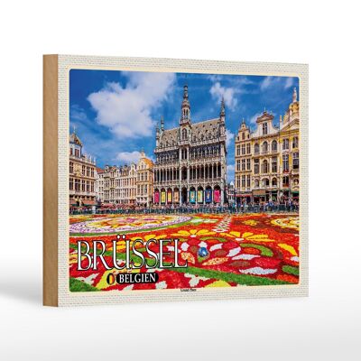 Cartel de madera viaje 18x12 cm Bruselas Bélgica Decoración Grand Place