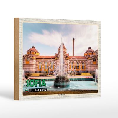 Cartel de madera de viaje 18x12 cm Sofia Bulgaria Baños Minerales Sofia