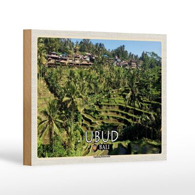 Cartello in legno da viaggio 18x12 cm Ubud Bali Tegalalang terrazze di riso