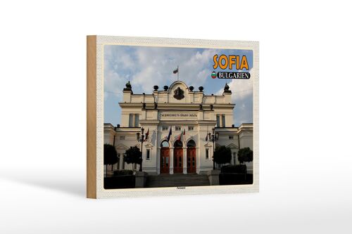 Holzschild Reise 18x12 cm Sofia Bulgarien Parlament Geschenk