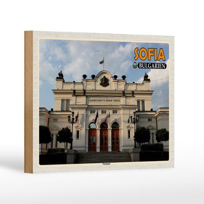 Holzschild Reise 18x12 cm Sofia Bulgarien Parlament Geschenk