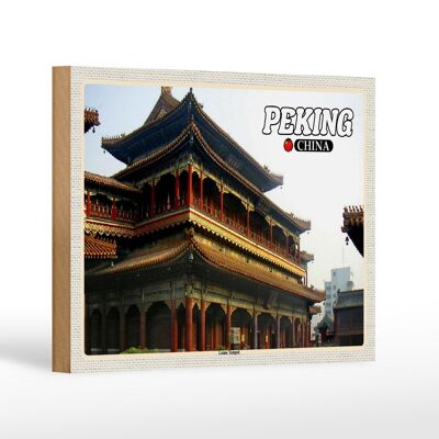 Cartel de madera de viaje 18x12 cm Beijing China Lama Temple regalo