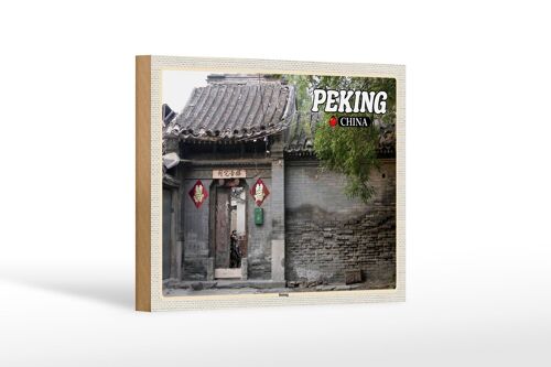 Holzschild Reise 18x12 cm Peking China Hutong Geschenk Dekoration