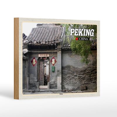 Panneau en bois voyage 18x12 cm, décoration cadeau Pékin Chine Hutong