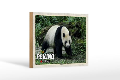 Holzschild Reise 18x12 cm Peking China Panda Haus Geschenk