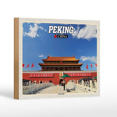 Cartel de madera viaje 18x12 cm Decoración Ciudad Prohibida Beijing China