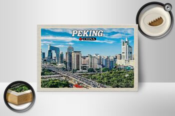 Panneau en bois voyage 18x12 cm, gratte-ciel de la ville de Pékin en Chine, horizon 2