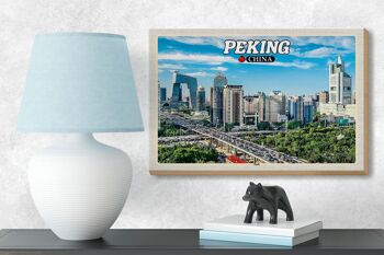 Panneau en bois voyage 18x12 cm, gratte-ciel de la ville de Pékin en Chine, horizon 3