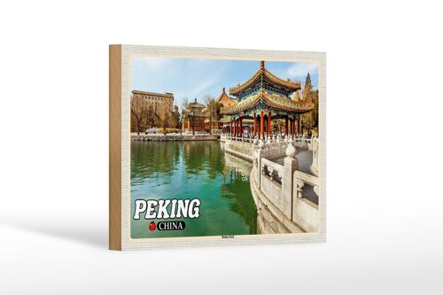 Holzschild Reise 18x12 cm Peking China Beihai Park Wanddeko