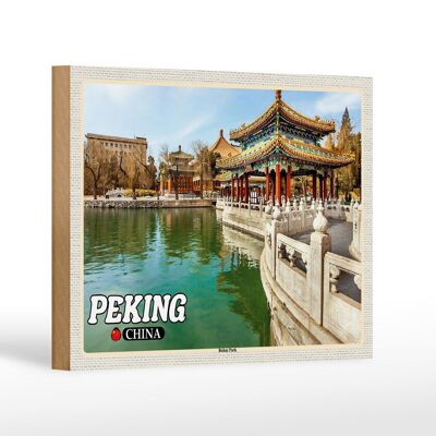 Holzschild Reise 18x12 cm Peking China Beihai Park Wanddeko