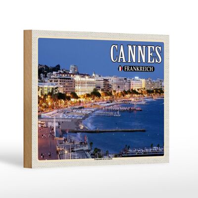Cartel de madera viaje 18x12 cm Cannes Francia Promenade la Croisette