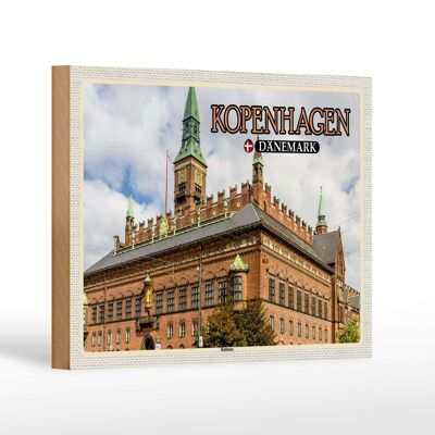Cartel de madera de viaje 18x12 cm Decoración del ayuntamiento de Copenhague Dinamarca