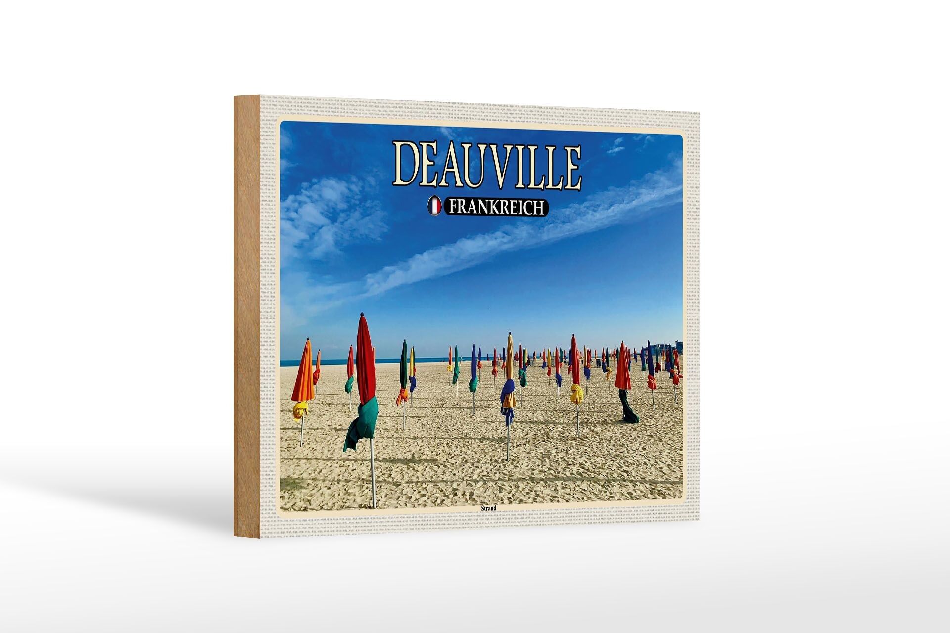 Wooden sign travel 18x12 cm Deauville France beach sea holiday