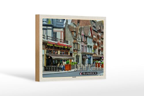 Holzschild Reise 18x12 cm Deauville Frankreich Innenstadt Pizzeria