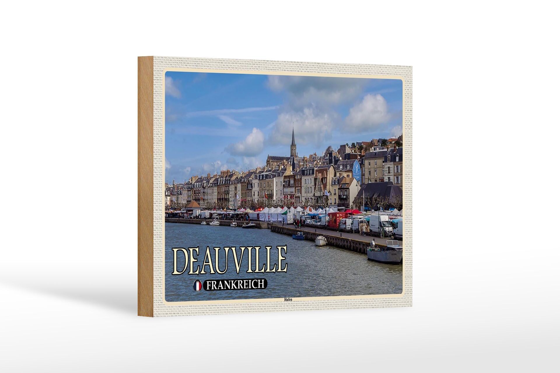 Holzschild Reise 18x12 cm Deauville Frankreich Hafen Boote