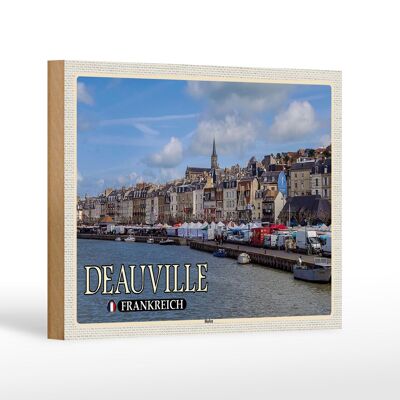 Holzschild Reise 18x12 cm Deauville Frankreich Hafen Boote