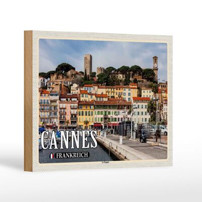 Cartel de madera viaje 18x12 cm Cannes Francia Barrio Le Suquet